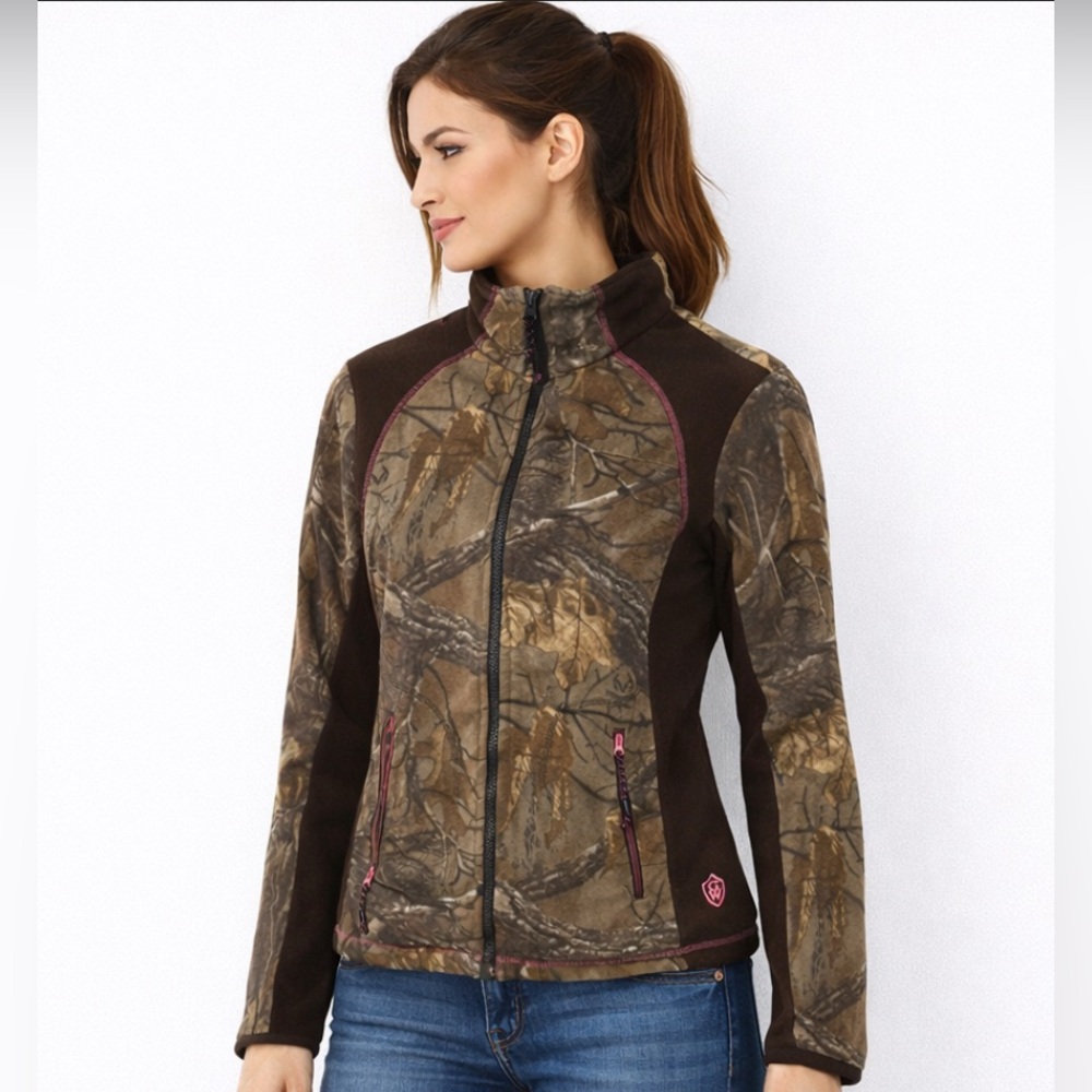 GAME WINNER Brown Woods Camo Fleece Full Zip Jacket Womens Size Medium